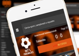 Una visione d'insieme dell'app mobile di 888sport, così come si presenta su uno smartphone