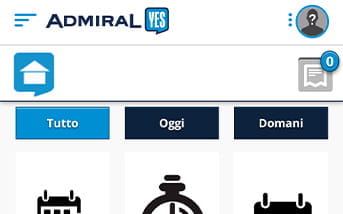 La navigazione nella home page scommesse della app di AdmiralBET