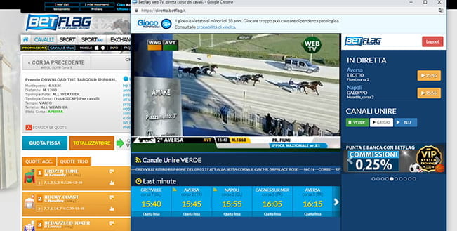 Una corsa di cavalli trasmessa in diretta streaming sulla piattaforma di BetFlag.