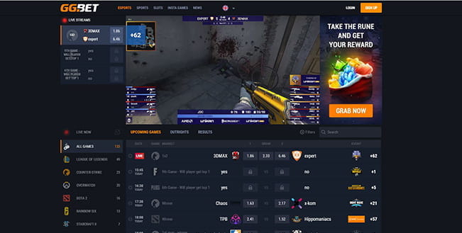 La home page della piattaforma di streaming eSports ggbet.