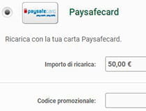 La selezione di Paysafecard come metodo di pagamento scommesse