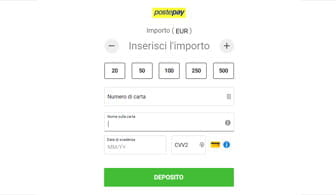 La selezione di Postepay come metodo di pagamento e della quantità di denaro da depositare