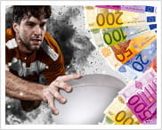 Alcune banconote di tagli diversi e un giocatore di rugby.