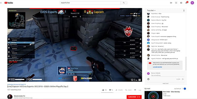Una diretta streaming di un torneo di eSports su YouTube.