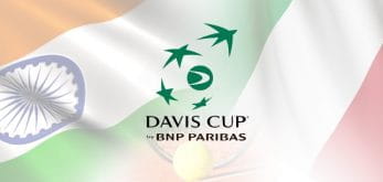 Il logo della Coppa Davis, sullo sfondo le bandiere di India e Italia