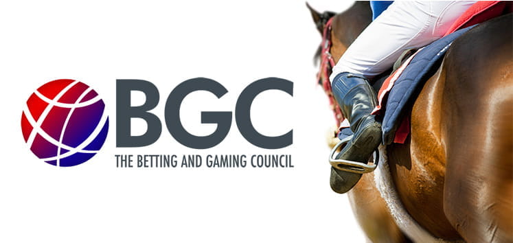 Il logo del Betting and Gaming Council e una corsa di cavalli